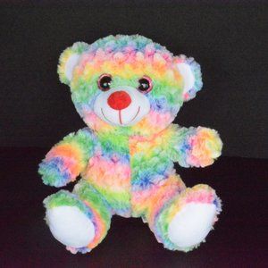 Rainbow Tie Dye Plush Teddy Bear Glitter Eyes 11"